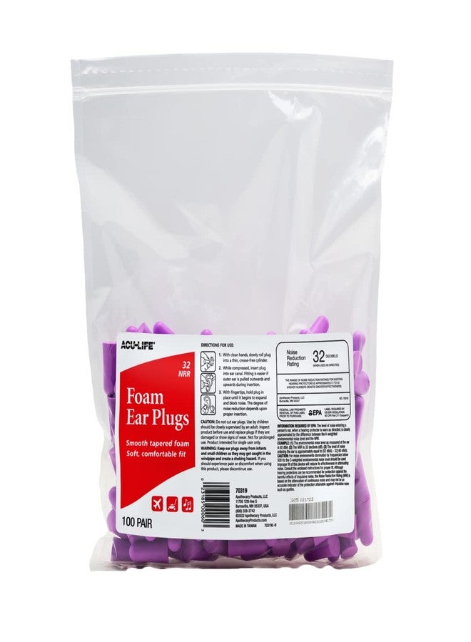 Acu-Life Foam Ear Plugs, 200 Pair for Sleeping, Snoring, Loud Noise, Traveling, Concerts, Construction, & Studying, NRR 32, Purple - Image 2